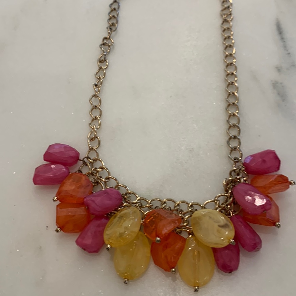 2 layers‎ necklace.Pink,orange,yellow beads